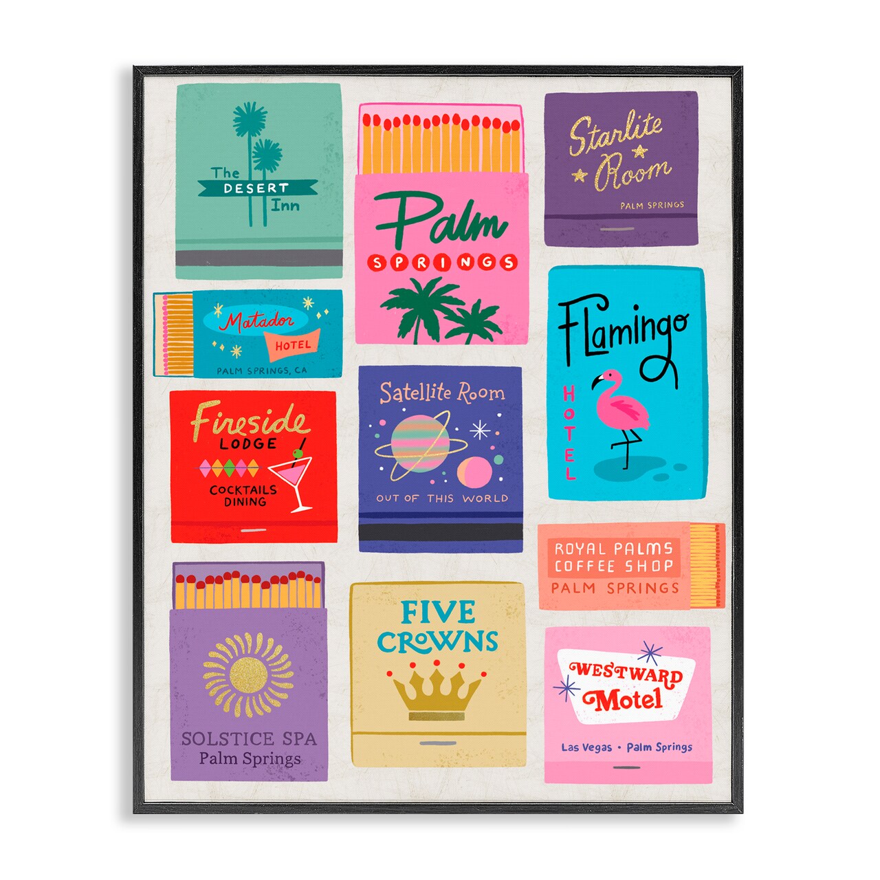 Stupell Industries Retro Glam Matchbooks Framed Giclee, design by Nina Seven
